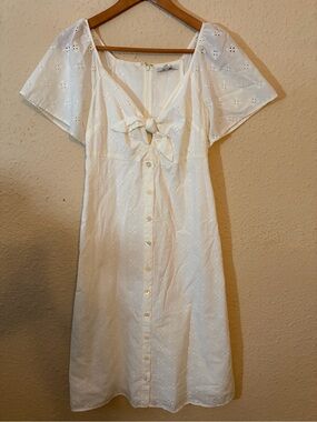 Madewell White Eyelet Button-Front Midi Dress with Front Tie